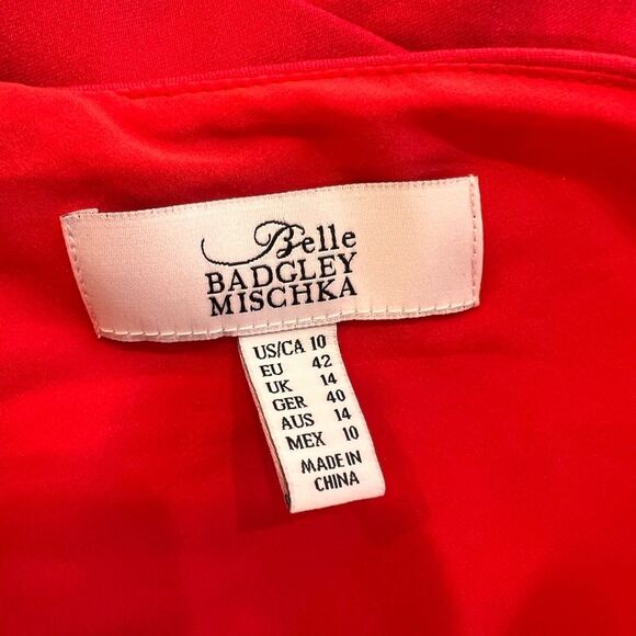 Red Peplum Sheath Cocktail Dress V Neck Sleeveless Size 10 Badgley Mischka - Picture 5 of 7